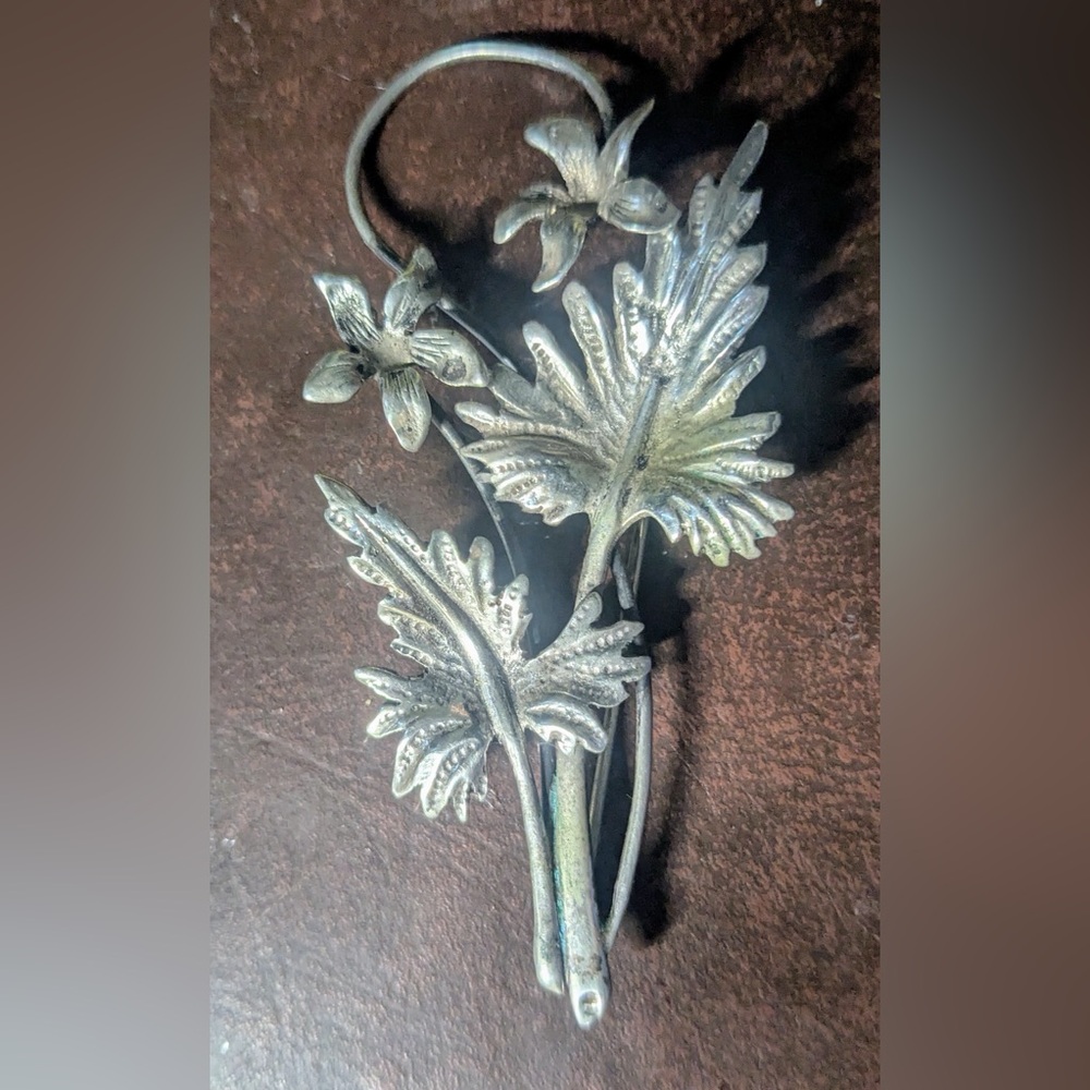 Vintage Ana Nunez Original Sterling Silver Flower-Leaf Brooch Pin- Taxco- Mexico